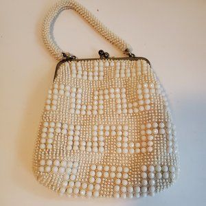 Vintage Beaded Women's Evening Formal Handbag Purse Reticule White